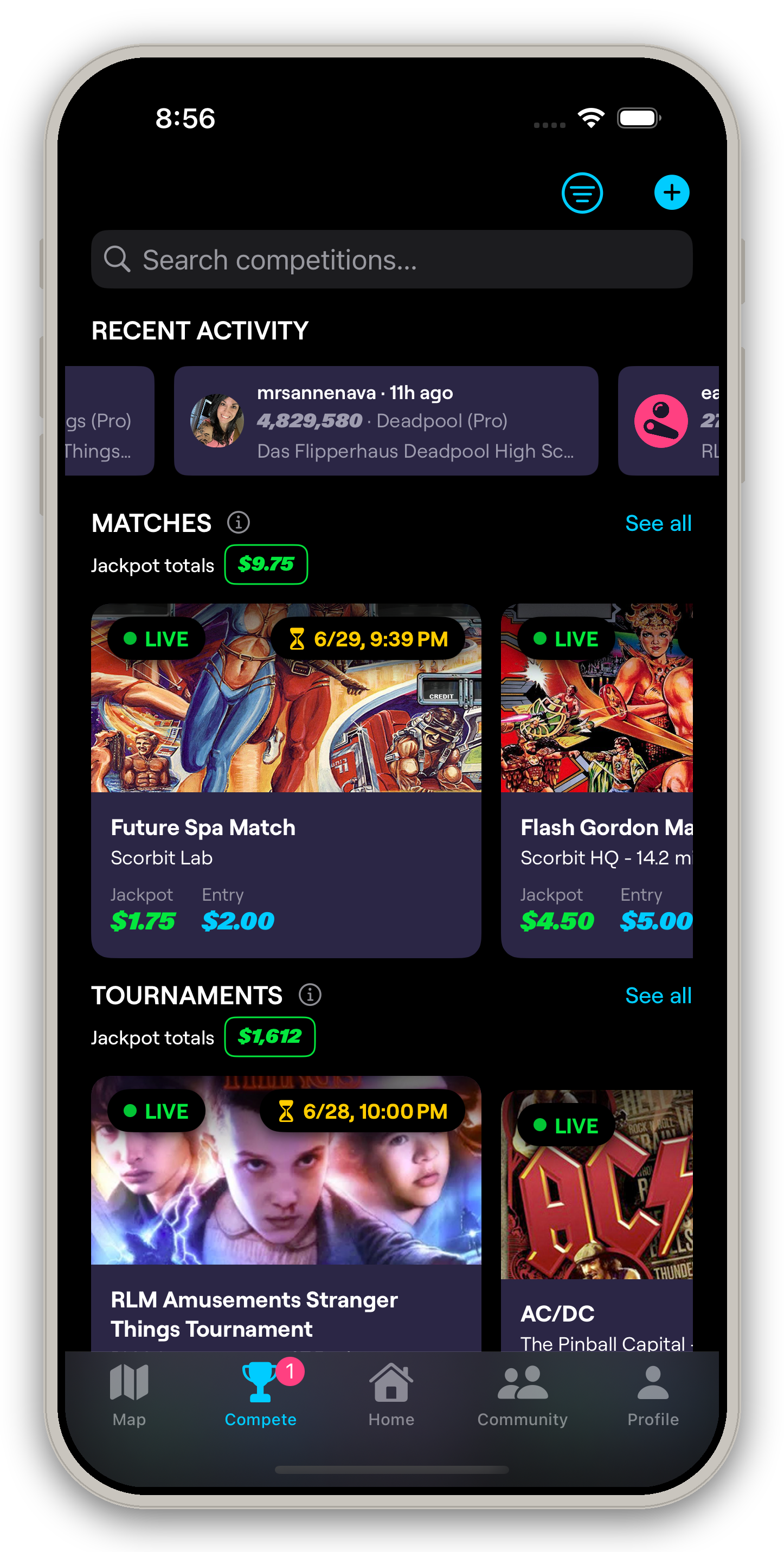 Pinball - Scorbit Compete Tab